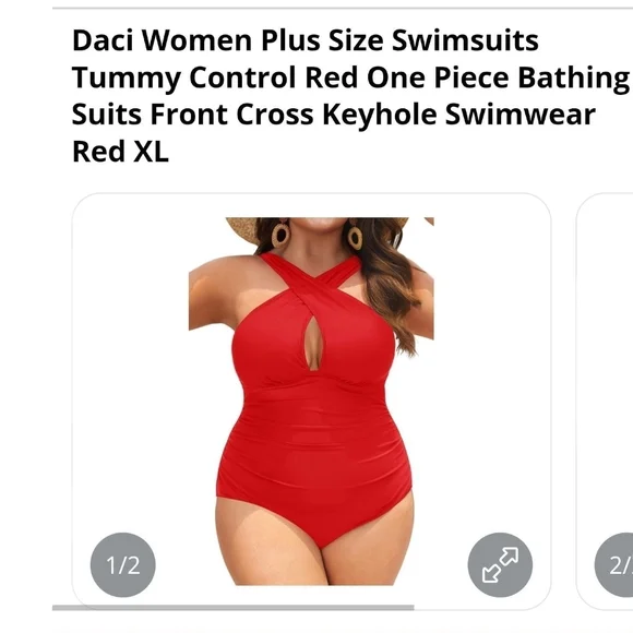 DACI - XL Raging Red Keyhole Criss Cross Halter Swimsuit - Picture 4 of 8